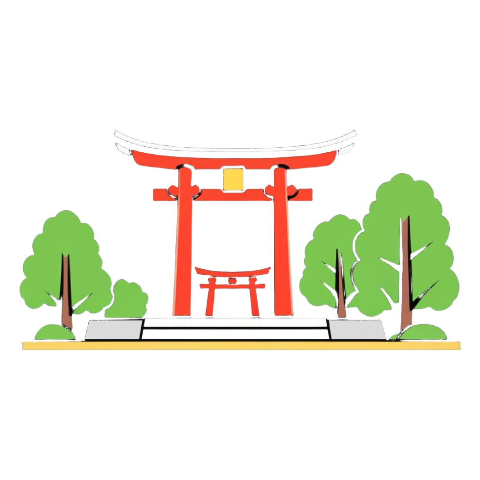 shinto shrine, cartoonish sticker style sticker