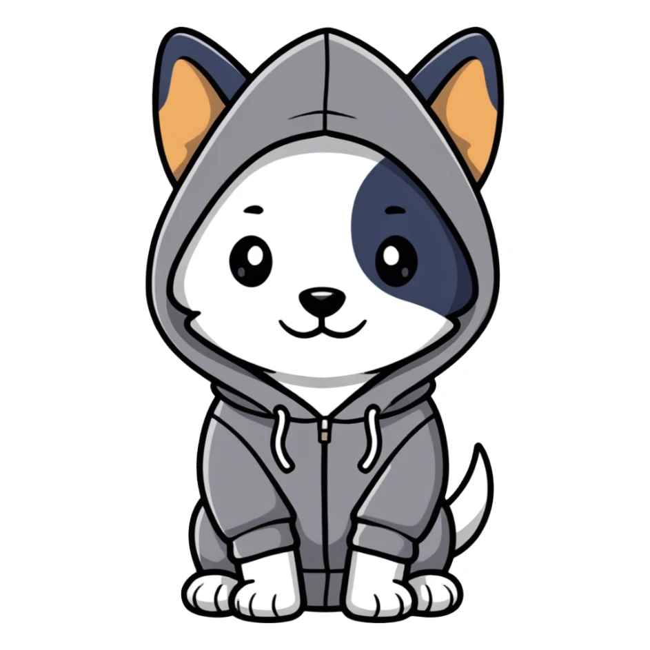 Dog wearing a hoodie sticker