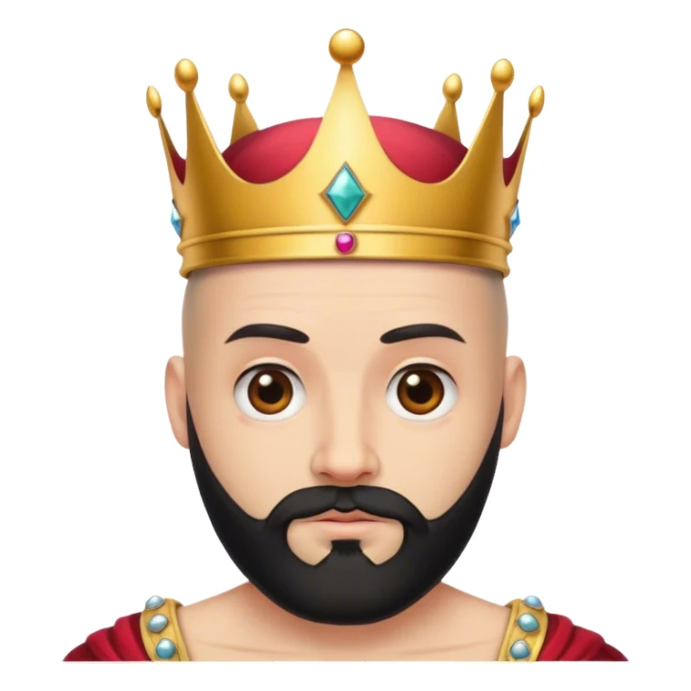 bald guy with black beard and a crown sticker