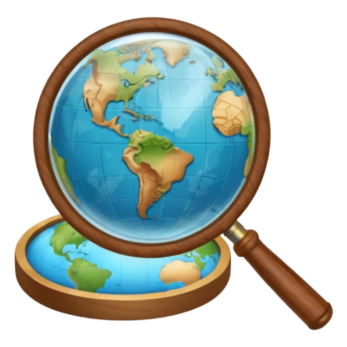 magnifying glass over a globe sticker