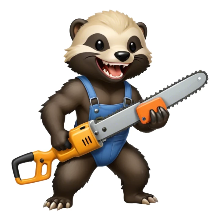 Honey badger going crazy with a chainsaw laughing sticker