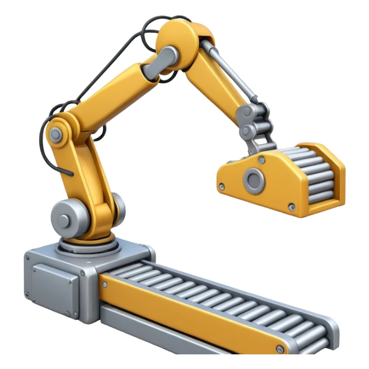 robot arm which is picking block on conveyor belt sticker