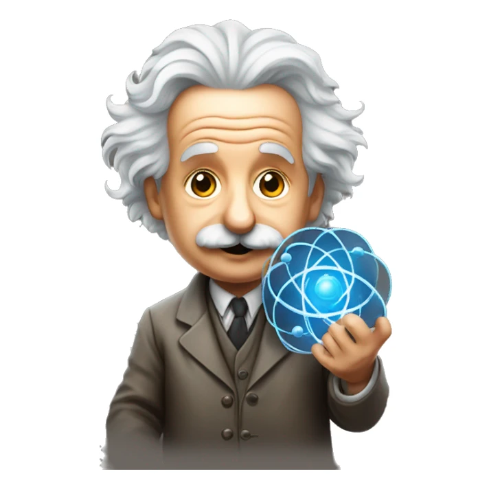Albert Einstein holding a model of an atom sticker