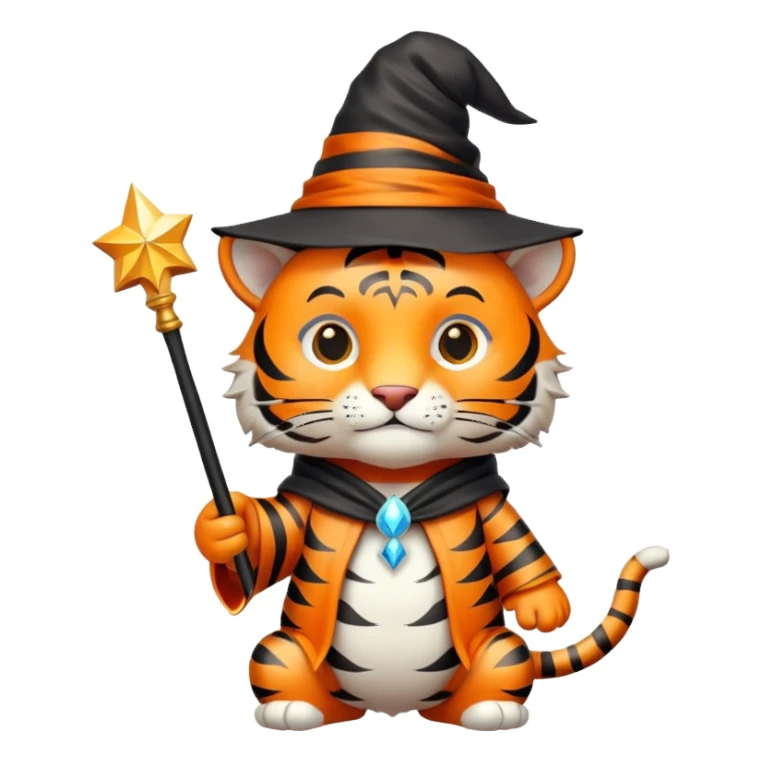 Tiger wizard with magic wand and hat sticker