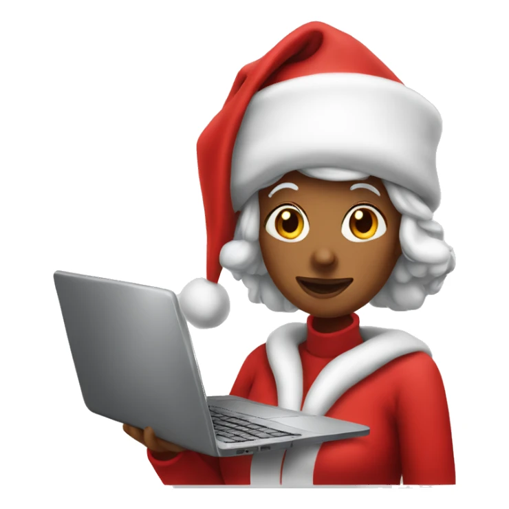 Mrs clause working at laptop sticker