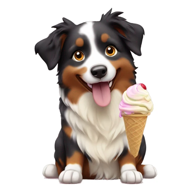 A mini Australian Shepherd  eating ice cream￼ sticker