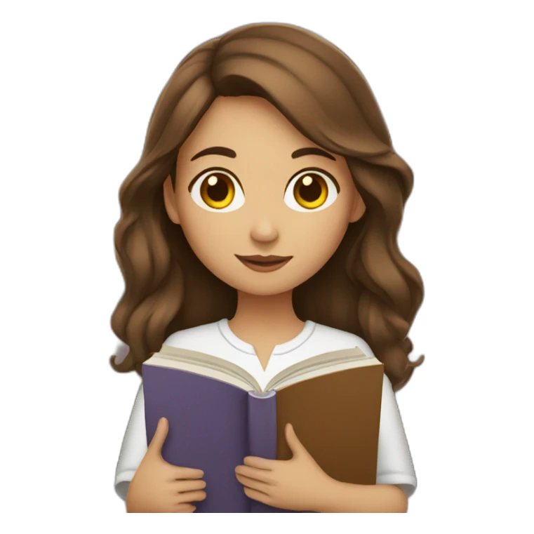 brown haired girl with a book sticker
