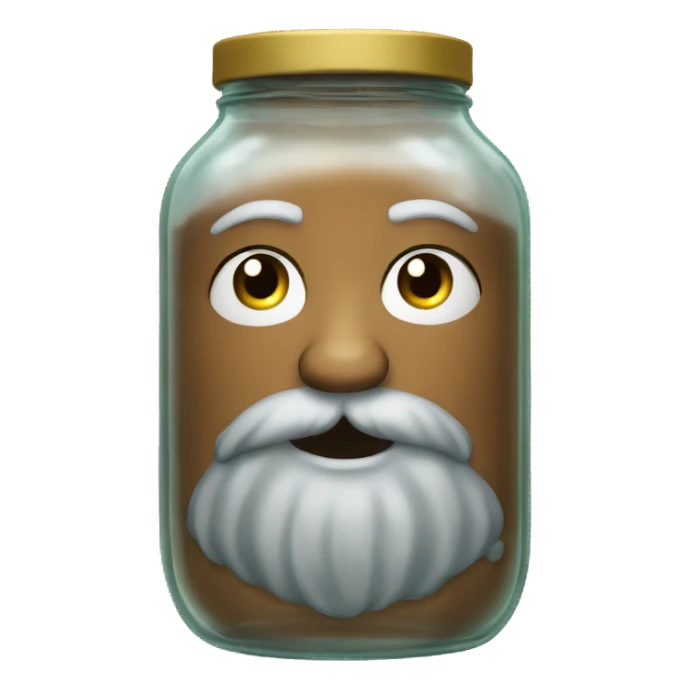 Anthropomorphic glass jar with beard sticker