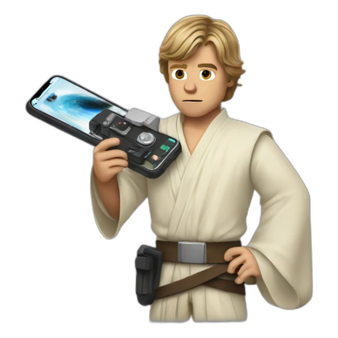 Luke skywalker holding iphone sticker