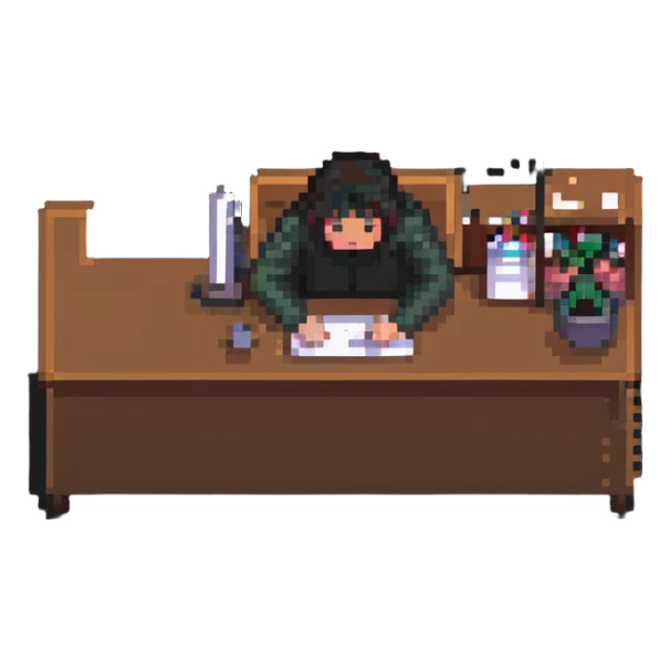 person sitting at a desk crying sticker