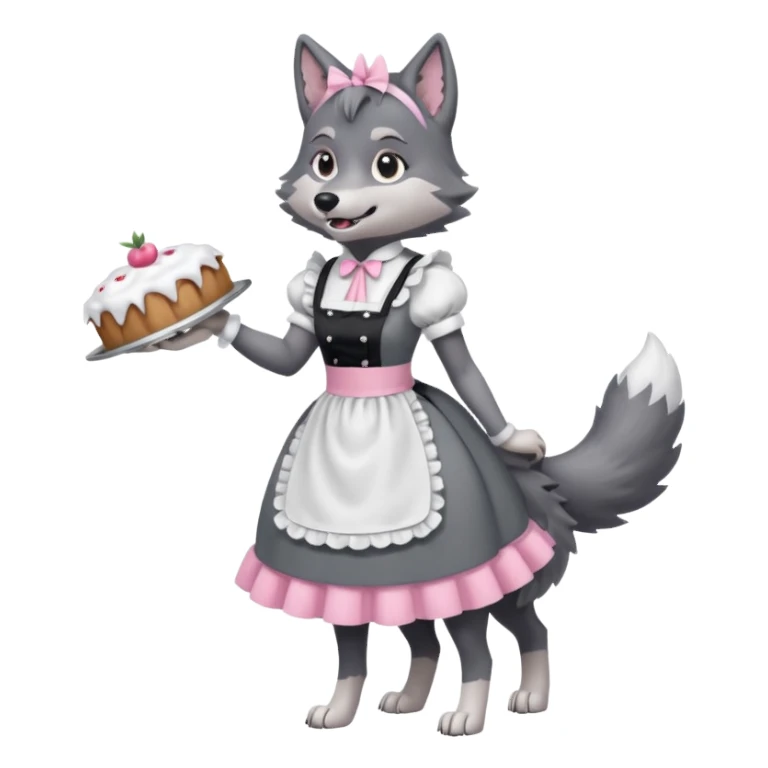 настоящий волк  в полной рост в костюме горничной sticker