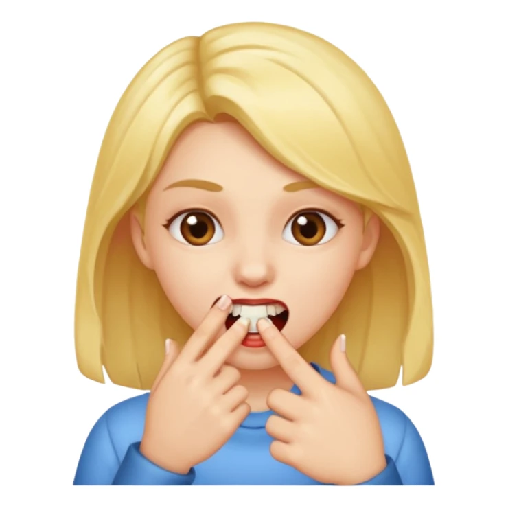 Girl biting finger with teeth sticker