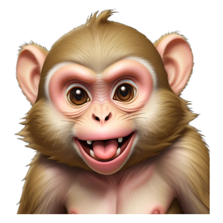 Cinematic Silly Macaque Portrait Emoji, Sporting a comically contorted face with crossed eyes and a tongue playfully sticking out, set against a backdrop of soft, detailed fur and a dynamic, agile build, Simplified yet humorously expressive features, highly detailed, glowing with a warm, jovial glow, high shine, exuberantly playful and cheeky, stylized with an air of quirky primate humor, soft glowing outline, capturing the essence of a silly macaque that appears ready to burst out of the screen with contagious laughter! sticker