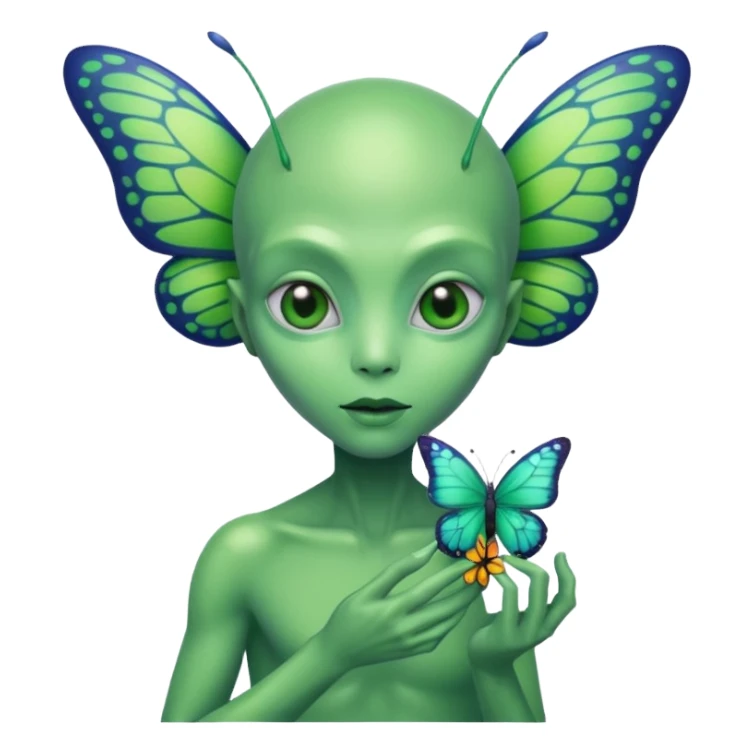 an alien with a butterfly on hand sticker