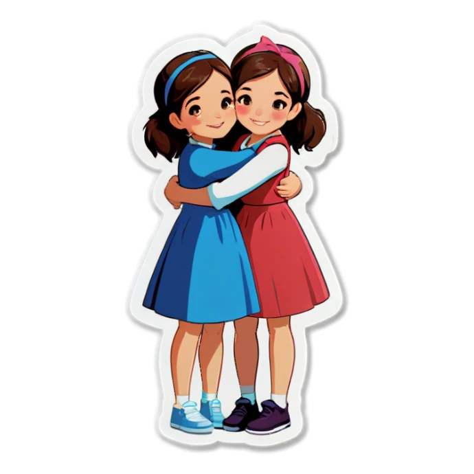 Two brunett girls hugging sticker