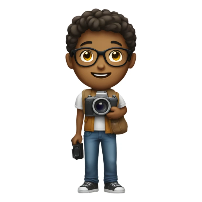 medium skin boy with glasses holding a camera sticker