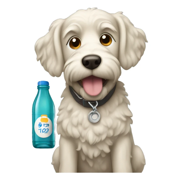 labordoodle dog with a stanley bottle sticker