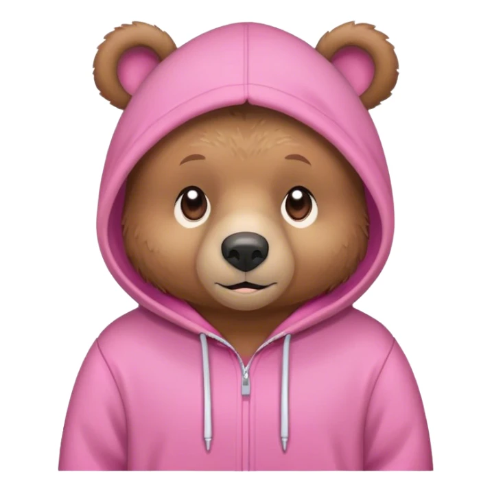 Make a cute bear wearing a pink bear hoodie sticker