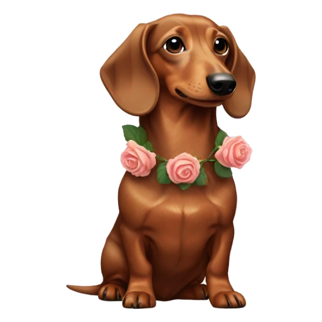 Brown long-haired dachshunds light brown witch a rose sticker