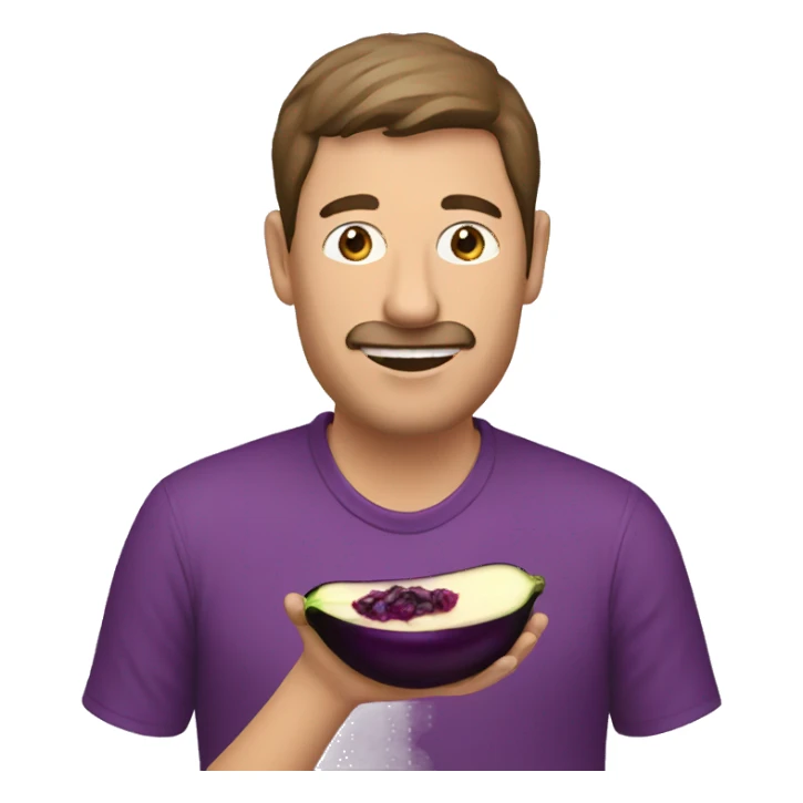 A man eating an aubergine sticker
