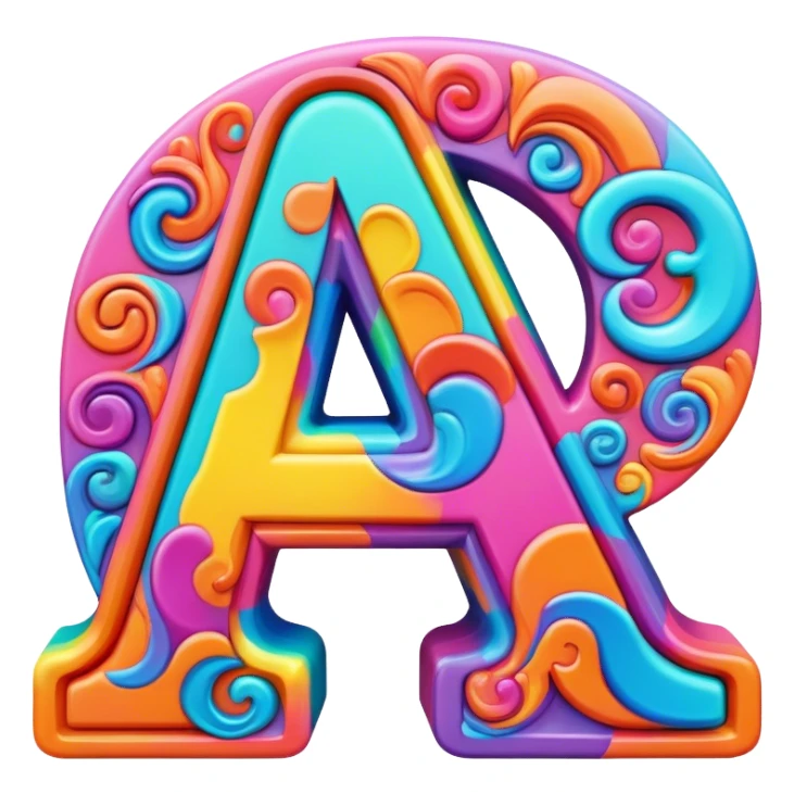 3D style, psychedelic colored Letter A sticker