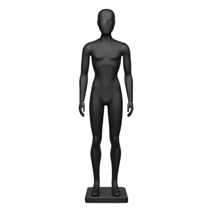 Minimalistic flat vector icon, iOS style, thin black contour on white background. Matte black mannequin in front of in 3D monochrome style. sticker