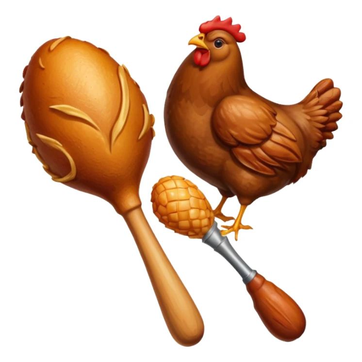 a steak shape beside a stylized chicken drumstick sticker