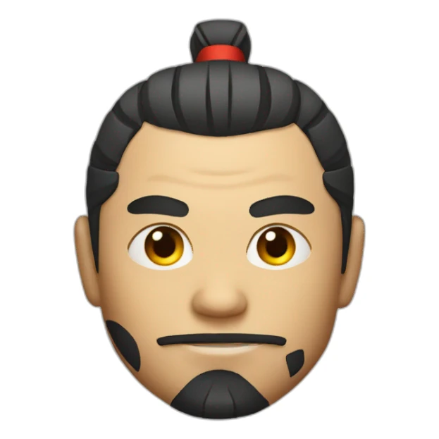 samurai's face has a red circle on his forehead sticker