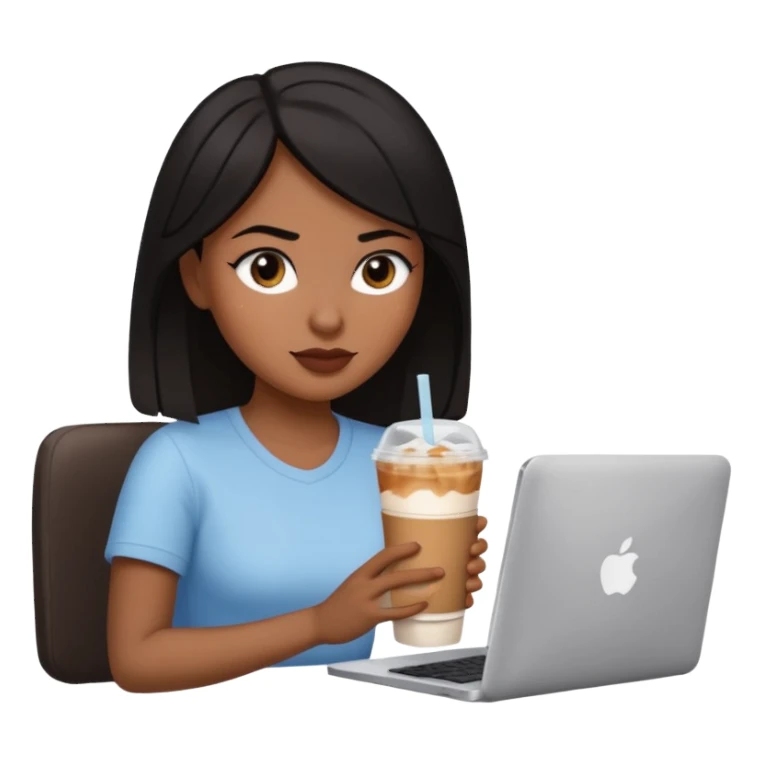 컴퓨터 작업 중 + 아이스 아메리카노(테이크아웃 잔)링거 + 다크서클 + 검은머리 여성 sticker