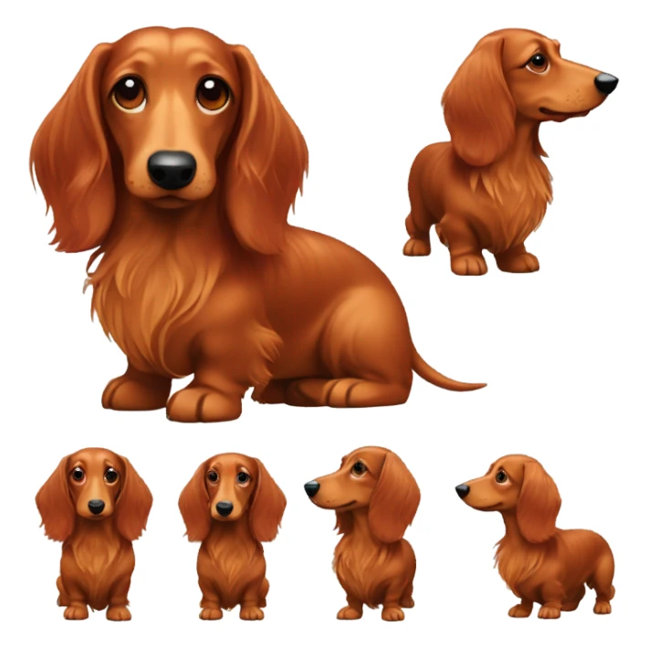 A long-haired marble dachshund stands red-haired sticker