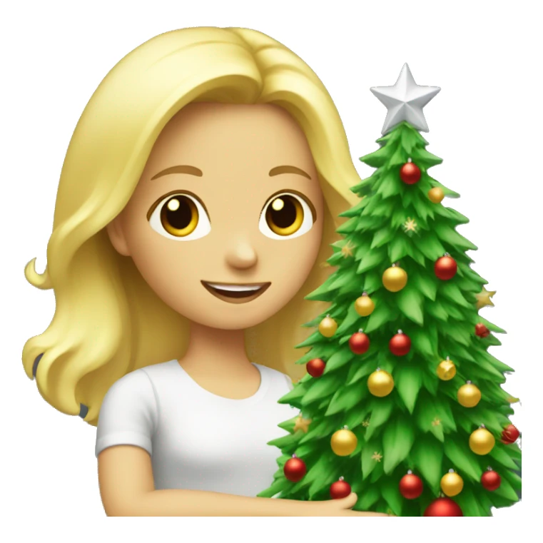 Blond Girl decorating a Christmas tree sticker