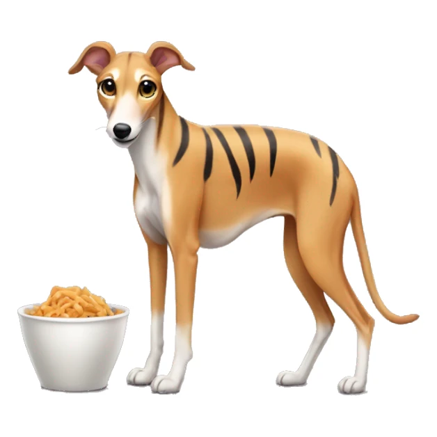 Fawn tiger greyhound eating sticker