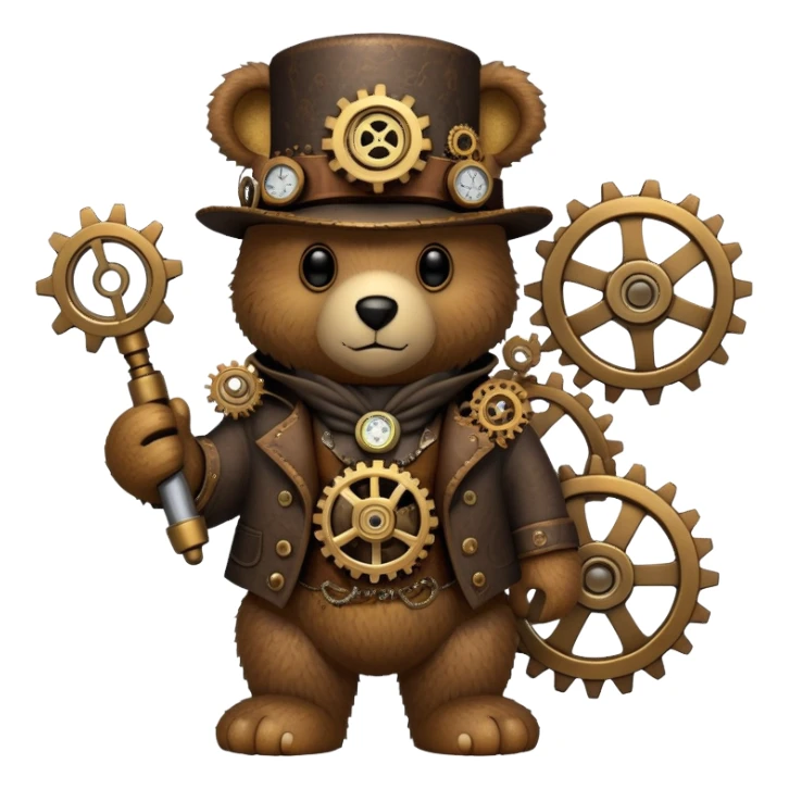 Steampunk Freddy bear with gears and brass sticker