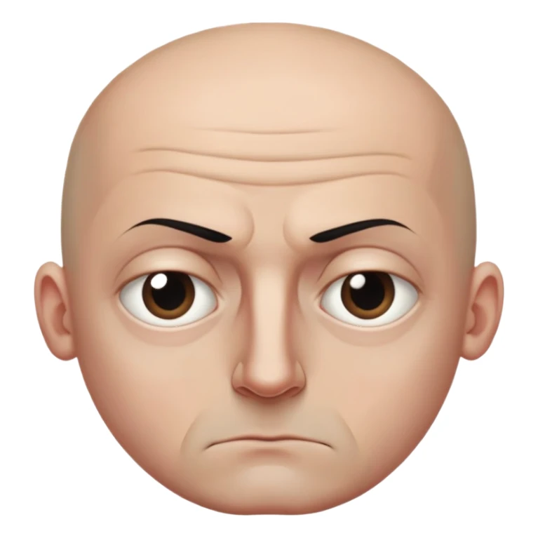 Steven Miller, bald, intense scowl, very narrow rectangular head, bottom lip sticking out, eyelids nearly shut and drooping on the outer sides, extremely dark areas around eyes sticker