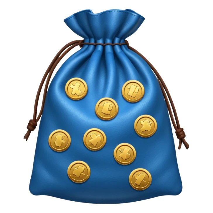 blue coins inside brown money bag sticker