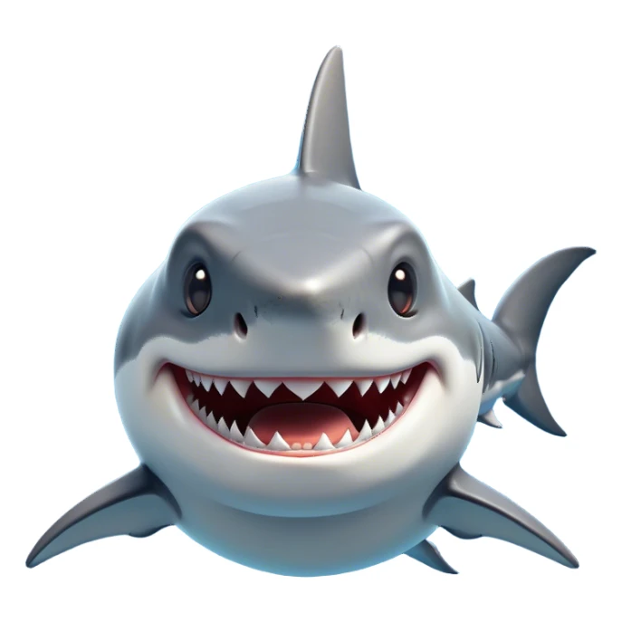 Cinematic Comical Great White Shark Portrait Emoji, Head tilted dramatically with an exaggeratedly shocked expression, featuring its iconic pointed snout, wide, comically expressive eyes, and a sleek body with a prominently defined dorsal fin, Simplified yet hilariously expressive features, highly detailed, glowing with a slightly sassy oceanic glow, high shine, dramatic yet playful, stylized with an air of cheeky marine mischief, soft glowing outline, capturing the essence of a meme-worthy great white shark that looks ready to side-eye its way into viral fame! sticker