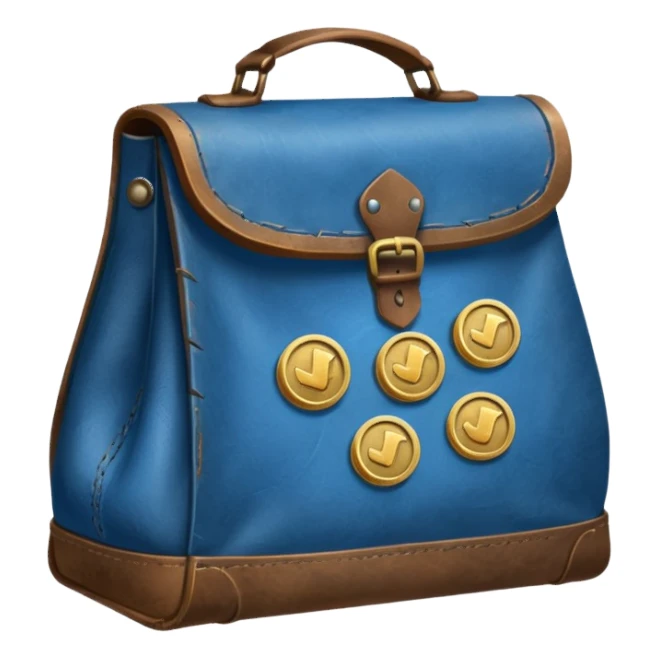 blue coins inside a leather bag  sticker