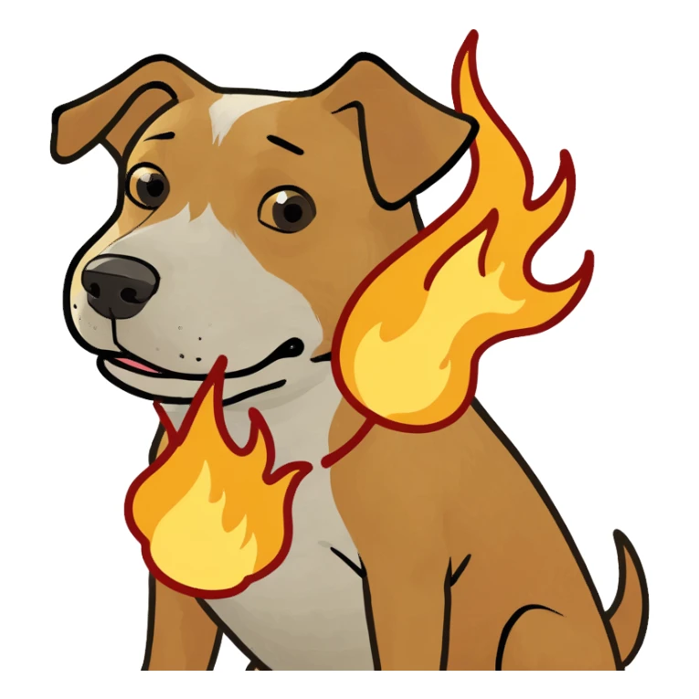 Dog with fire sticker