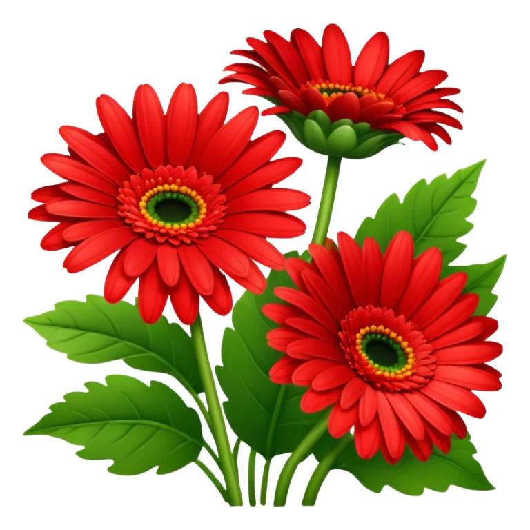 bouquet Bright Red Gerbera Daisy, luxuriant, leaf, bud sticker