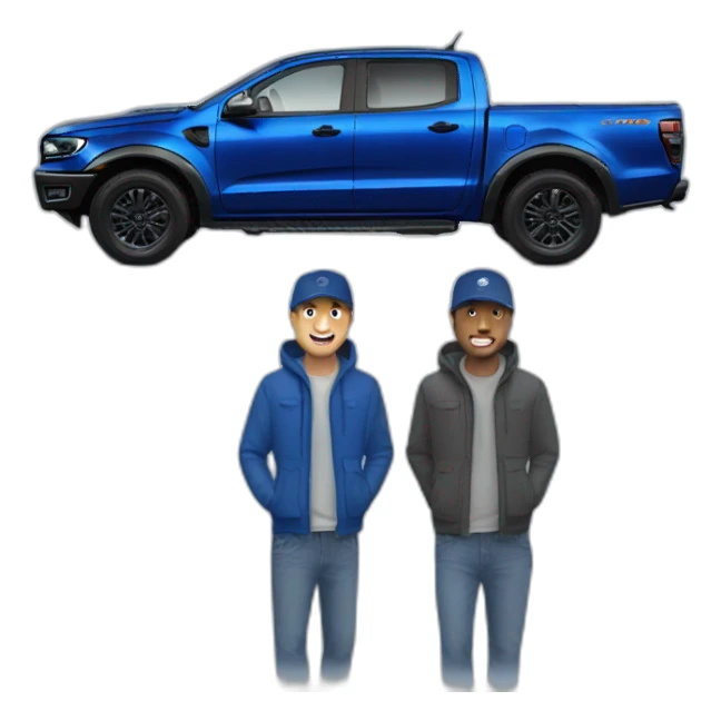 blue ford ranger raptor with man sticker
