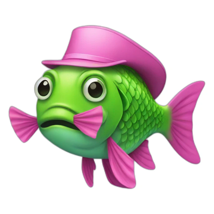 Green fish with a pink hat  sticker
