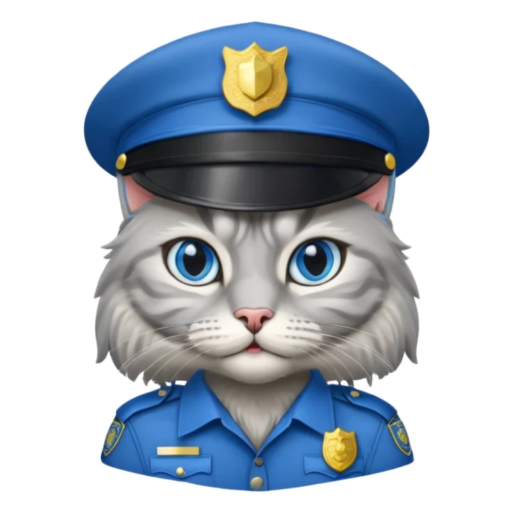 grey long-haired cat police sticker