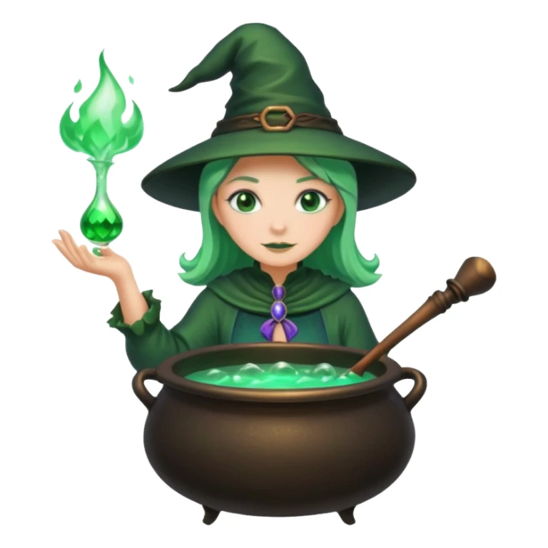 green witch cooking potion sticker