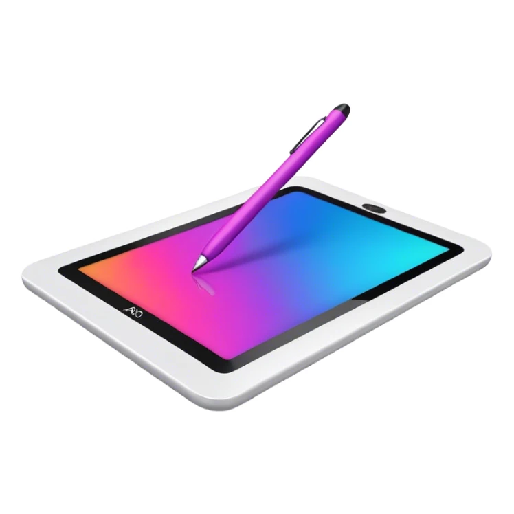 Computer graphics, digital art tools, graphic tablet, stylus, vibrant colors, smooth lines, modern design elements, minimalistic, on a white background, no extra details. sticker