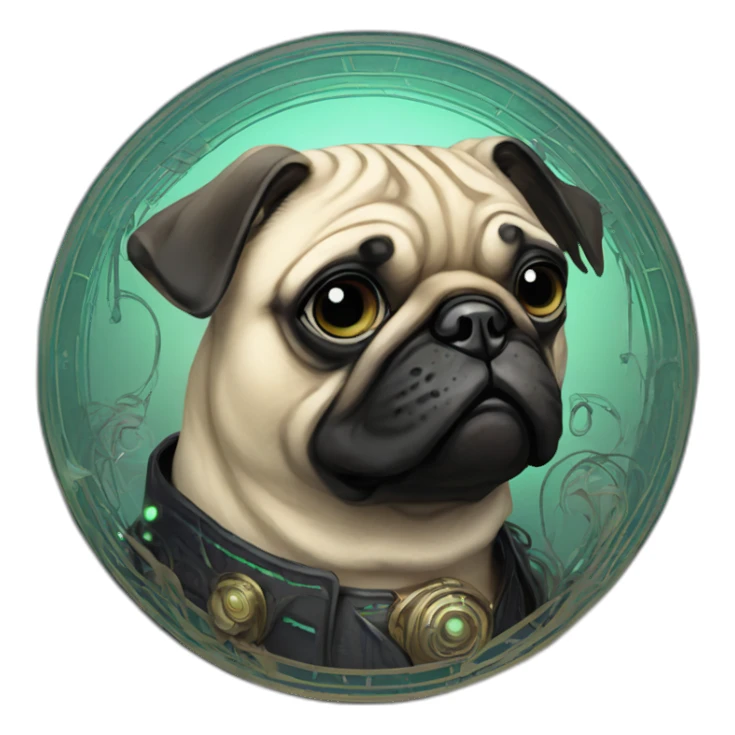 A cyberpunk pug in Art Nouveau style during 1910 sticker
