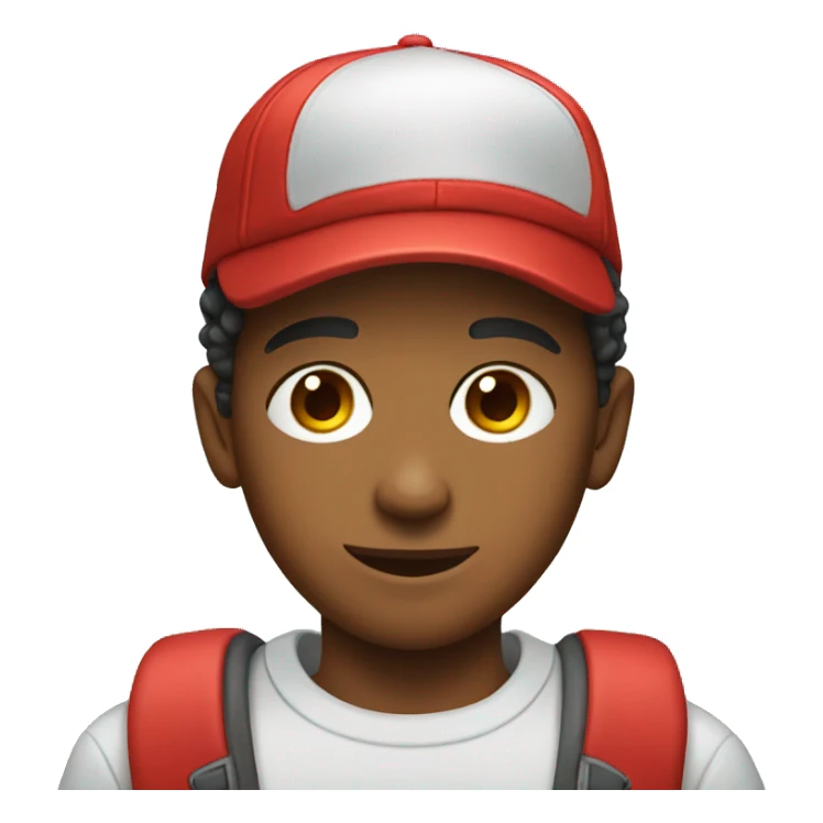 a young man with a red cap sticker