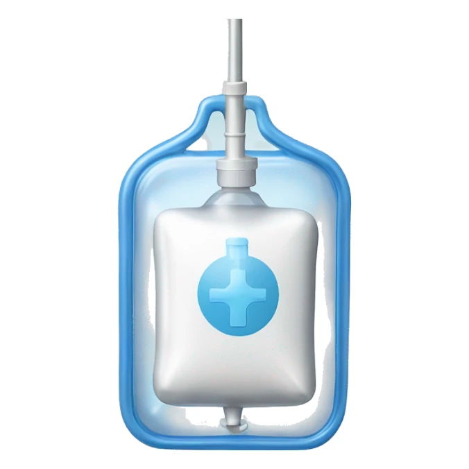 Rectangular transparent plastic iv bag filled with 500ml of fluid hanging on an iv pole in an intensive care unit  sticker