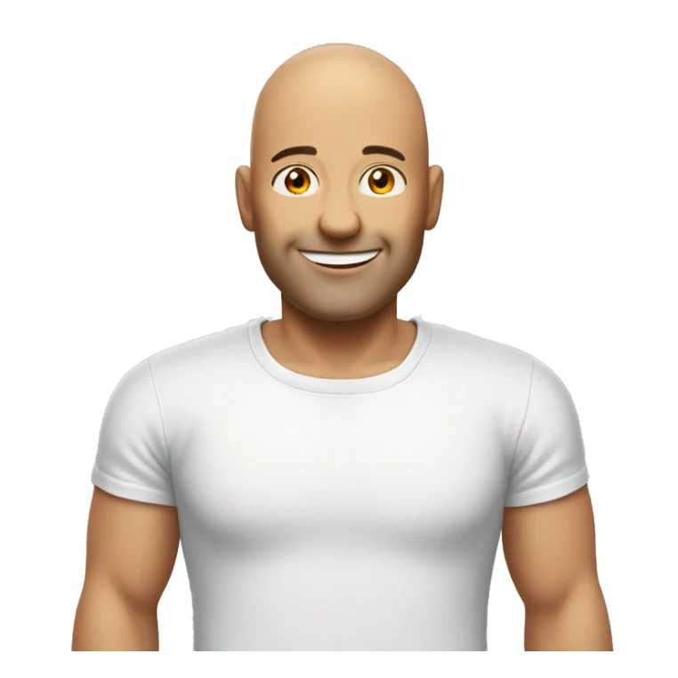 smiling bald men middle age with tshirt sticker