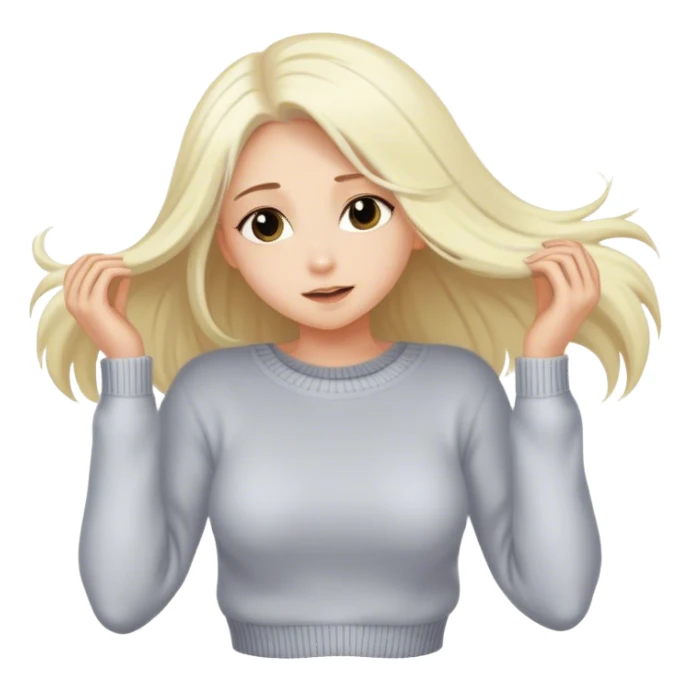 Блондинка с длинными белыми волосами снимает кофту sticker