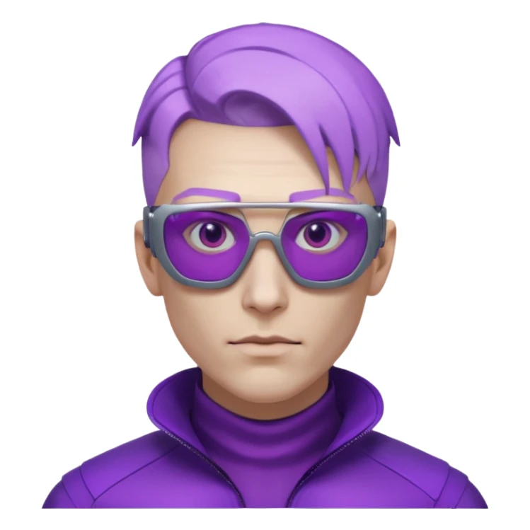 Cyberpunk man head 3d puruple cyber-glasses half rotate face sticker